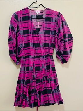 Rhode Piper Plaid Puff Shoulder Mini Dress size medium